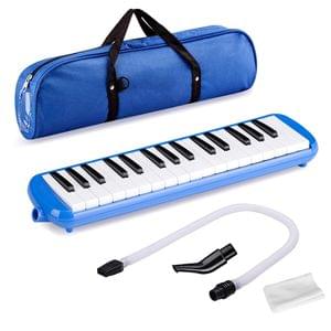 Swan7 32 Key Piano Style Blue Melodica Wind Musical Instrument with Mouth Piece and Blue Carry Bag